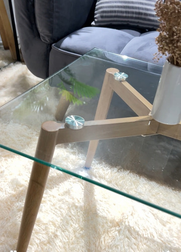 Mesa Ratona Living Lina Vidrio Patas Simil Madera 110x60 Marrón Claro