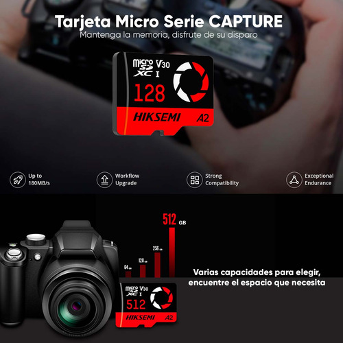 Hiksemi by Hikvision Memoria Microsd Clase 10 De 512 Gb Especializada Para Drones Comerciales, Cámaras De Fotografía Y De Video 180 Mb/s Lectura 150 Mb/s Escritura