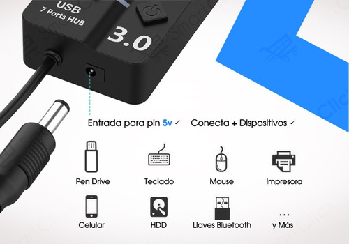 Imagen 4 de 10 de Hub Usb 3.0 Multiplicador 7 Teclas Led 5gbps + Cable Fuente