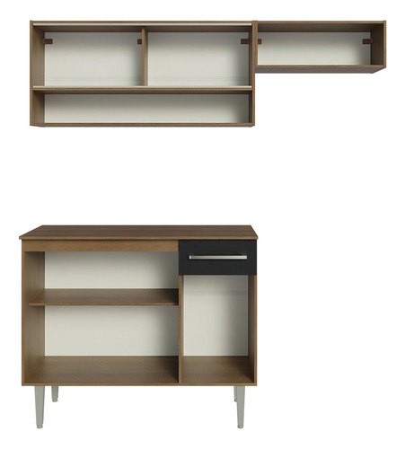 Armário De Cozinha Compacta 165cm Emilly Madesa Rp 02 Cor Rustic/Preto