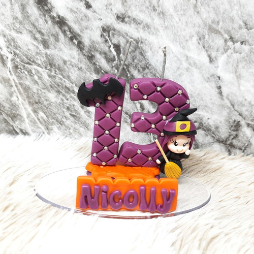 Imagem 4 de 4 de Topo De Bolo Bruxinha Halloween Vela 2 Numeral