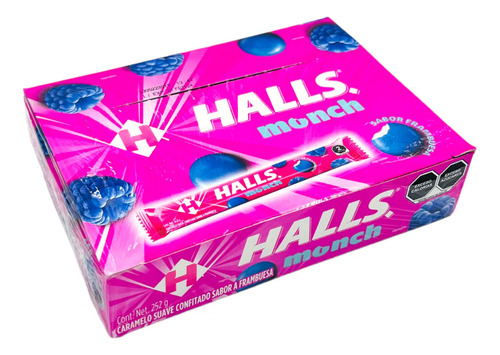 Halls Monch Sabor Frambuesa Caramelo Suave Dulce 15 Piezas