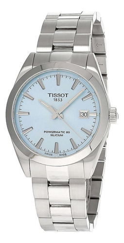 Tissot T127.407.11.351.00 Gentleman Powermatic 80 Blue Ice Correia Prateado Bisel Prateado Fundo Azul