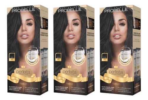 Coloraçao Probelle Perfeita 50g 2.0 Preto - Kit C/ 3un