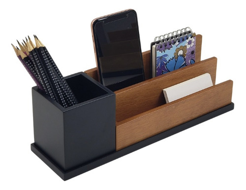 Organizador De Mesa Escritório Madeira C/ Laca Preto Luxo