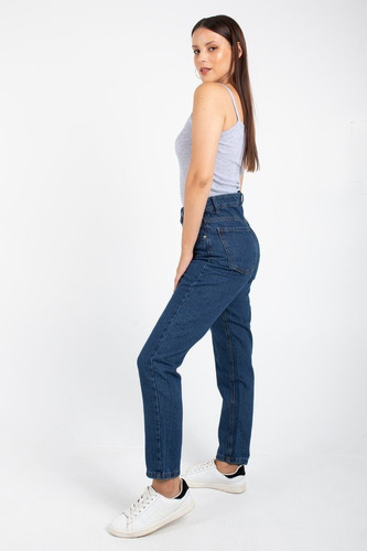Jean Pantalon Mujer Mom Rigido Tiro Alto