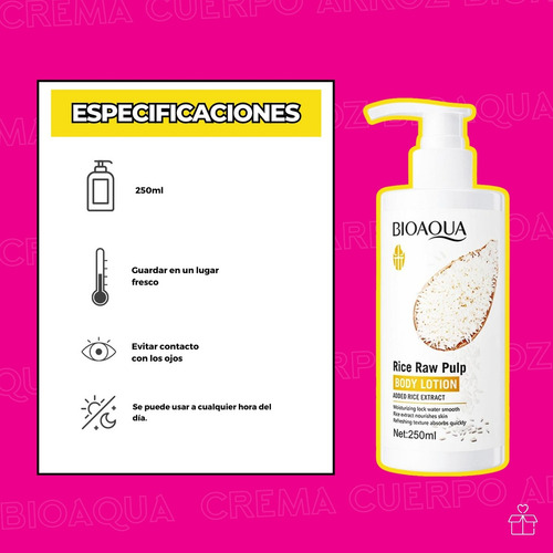 Crema Corporal Loción Extracto Arroz Bioaqua Hidrata 250ml