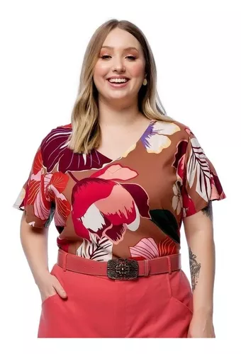 Tops estampados florais com decote simulado feminino, plus size, peplum  casual boho, blusa justa, tops femininos de manga curta, primavera, verão,  2022 - AliExpress