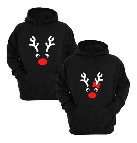 2 Sudaderas Pareja Navideñas Hoodie Renos Familia + Regalo