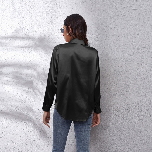 Increíble Cuello V Blusa Satén Moda Casual Elegante Diseños