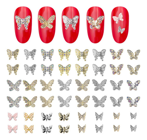 48 Dijes De Mariposa 3d Para Uñas Cristales Diamantes Gemas