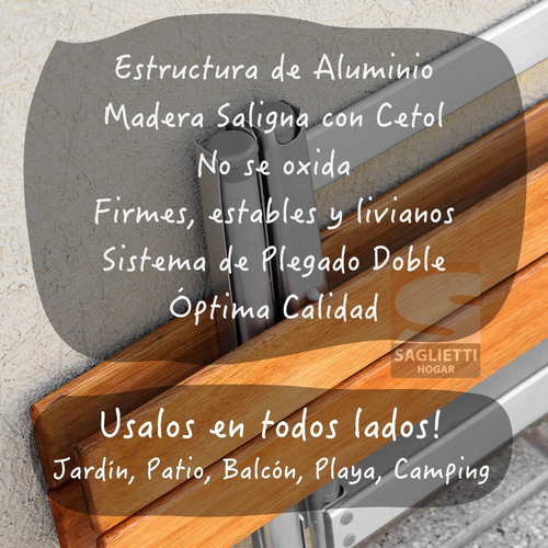 Imagen 3 de 10 de Mesa Plegable Aluminio Madera 84x75 + 4 Sillas Balcon Jardin