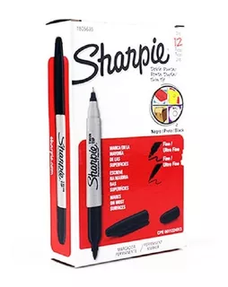 Marcador Sharpie Twin Tip Fino/ultrafino Permanen Negro C/12