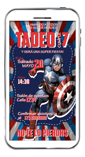 Invitación Digital Capitán América Cumpleaños Infantil