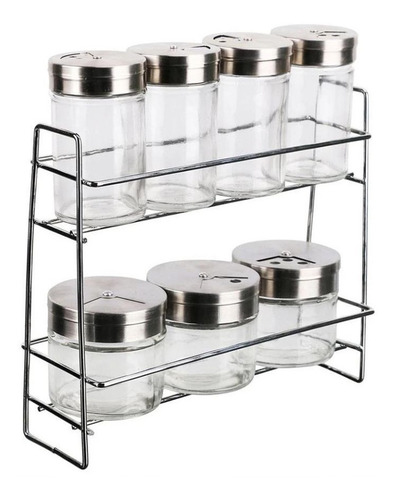 Especieros Mainstays Vidrio Con Rack De Metal 7 Piezas