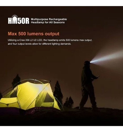 Imagen 4 de 7 de Linterna De Cabeza Fenix Hm50r 500 L 80 M Vincha Minera Led