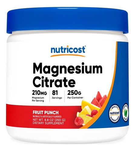 Nutricost Citrato De Magnesio En Polvo 250 Grs Sabor Ponche De Frutas