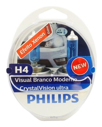Par Lampada Philips H4 Crystal Vision Ultra 4300k Pingos