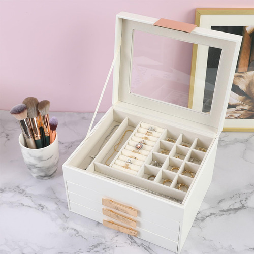 Caja Almacenamiento Joyas Mujer Tapa Cristal 4 Capas Organiz