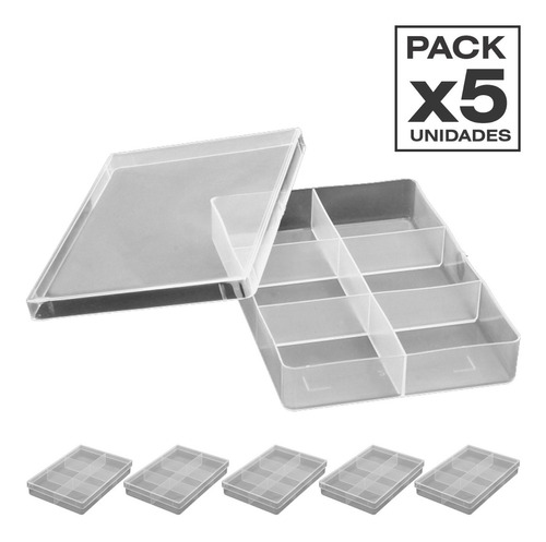 5 Cajas Organizadores Plásticos 6 Divis Gavetero Multiuso