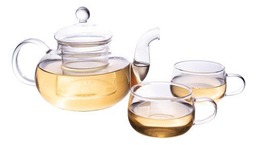 Juego De Tetera De Cristal Con 2 Tazas De Té Y Infusor De Té