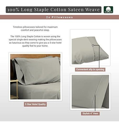 Fundas De Almohada King De Algodon 400 Hilos Color Plateado