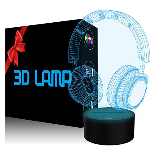 Lámpara De Mesa De Ilusión 3d Auriculares Luz Led, Ca...