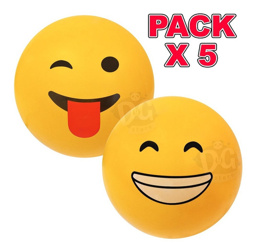 Pelota Inflable De Goma Emoji Pack X5 25cm X Mayor Souvenir