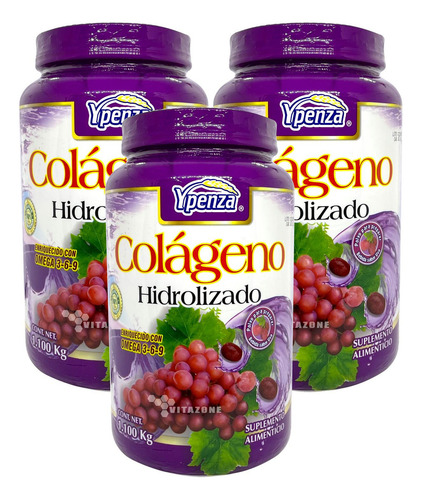 Colágeno Hidrolizado Uva 1.1 Kg Ypenza (3 Botes)