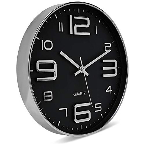 Bernhard Products Reloj De Pared Negro De 12 Pulgadas, Elega