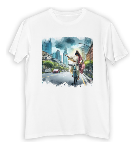 Remera Niño Jesus En Bici City Ciudad Edificios