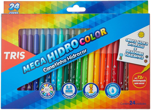 Canetinha 24 Cores Para Pintar Colorir Mega Hidrocolor Lavav