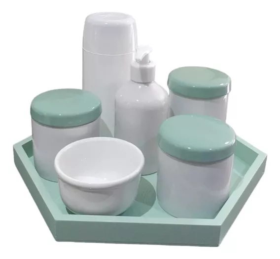 Kit Higiene Bebê Porcelana Menino Tampa Bandeja Verde Care