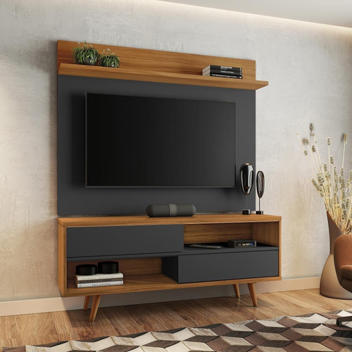 Conjunto Sala Rack Nt1180 E Painel De Tv Nt1185 Notável Cor Freijó/preto