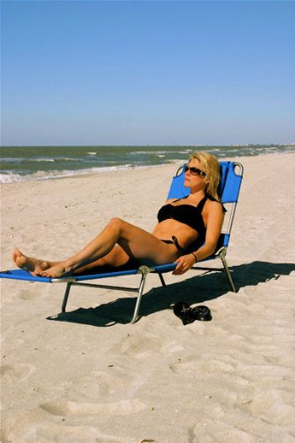 Silla De Playa Plegable De 3 Posiciones Ligera Y Resistente Azul Y Blanco
