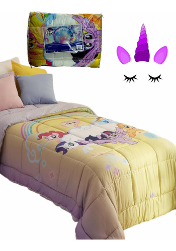 Acolchado Unicornio 1 1/2 Plazas Nenas Felices Happy Girls Color Multicolor My Litle Pony