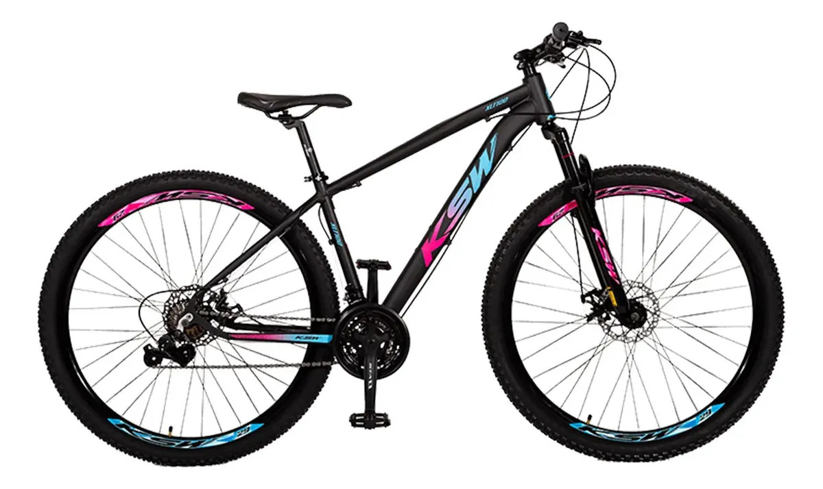 Bicicleta Aro 29 Ksw Xlt 100 24 Marchas Alumínio Freio Disco Preto/rosa/azul 21
