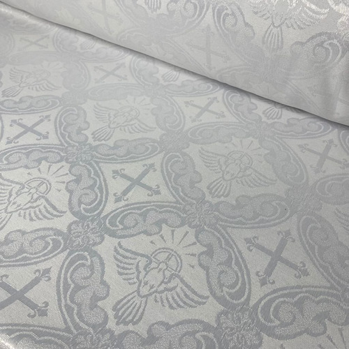 Tecido Jacquard Litúrgico Para Igreja Altar Cruz 2 Metros Desenho Do Tecido Pombo Branco