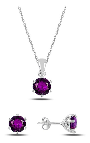 Imagen 1 de 1 de Precioso Set De Plata .925 Redondo Con Amatista Natural
