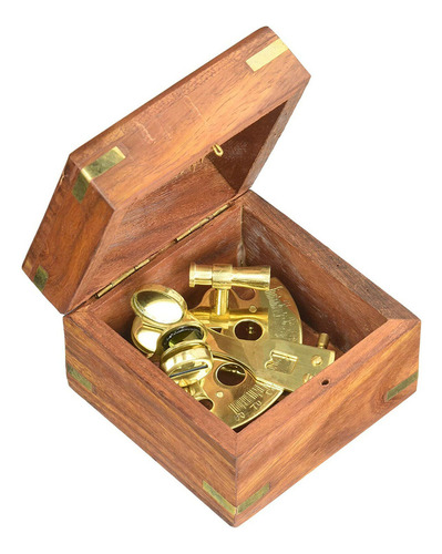 Small Brass Sextant 4  W/ Wooden Case Nautical Maritime  Ccj