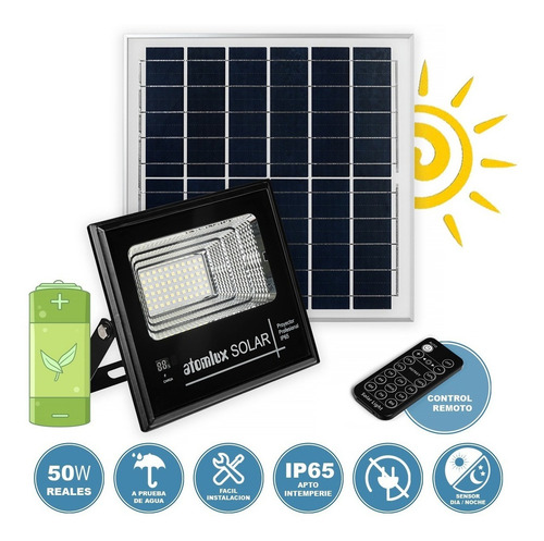 Imagen 3 de 7 de Reflector Solar Led Proyector 50 Watts Atomlux Ip65 Litio