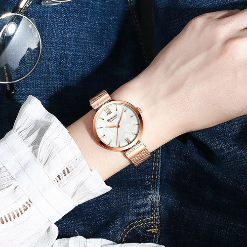 Reloj De Moda Curren De Oro Rosa Para Mujer Exquisito 3 Atm Oro Rosa Oro Rosa Blanco