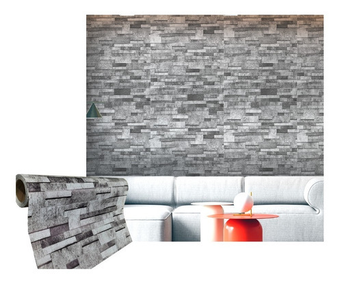 Papel Tapiz Con Adhesivo 70cm*2,5mts Vinilo Adhesivo Color PIEDRA LAJA GRIS 70 cms x 2.5 mts