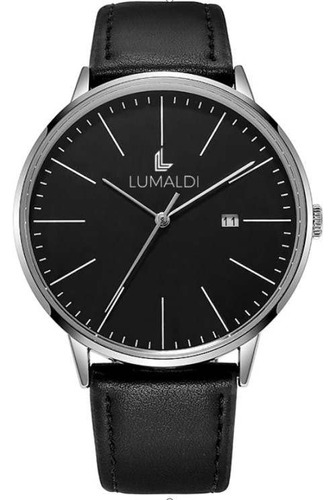 Lumaldi Americi - Reloj De Cuero Negro Para Hombre, Negro -