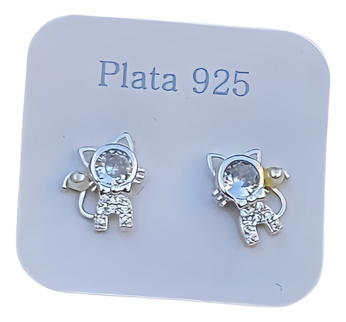 Aros Gatitos Piedra Cubic Plata 925