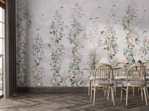 Papel Tapiz Europeo Wallpaper Chinoiserie Floral Y Aves V4