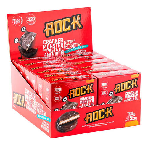 Alfajor Cracker Monster Caixa C/12 Com Pasta Amendoim- Rock Sabor Choc Belga Cocout