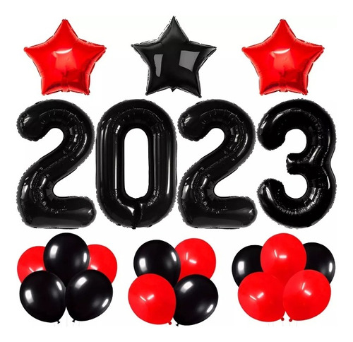Decoracion Fin De Año Nuevo Rojo 2023 Negro Numero  