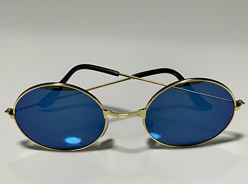 Gafas Woodstock Beats Jimmy Hendrix Rock Look con montura redonda, color varilla dorada, lente dorada, color azul espejo