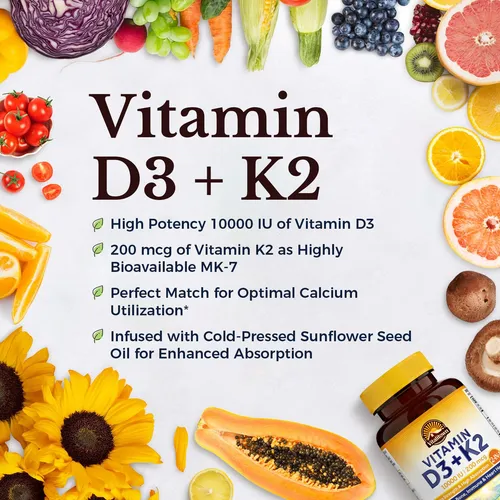 Vitalitown Suplemento De Vitamina D3 K2, Vitamina D3 10000 U